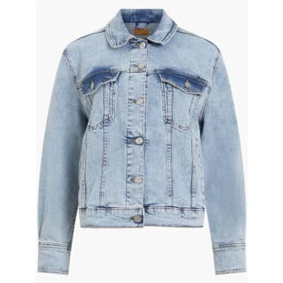 French Connection Bleached Out Denim Stretch Trucker Jacket In Blue