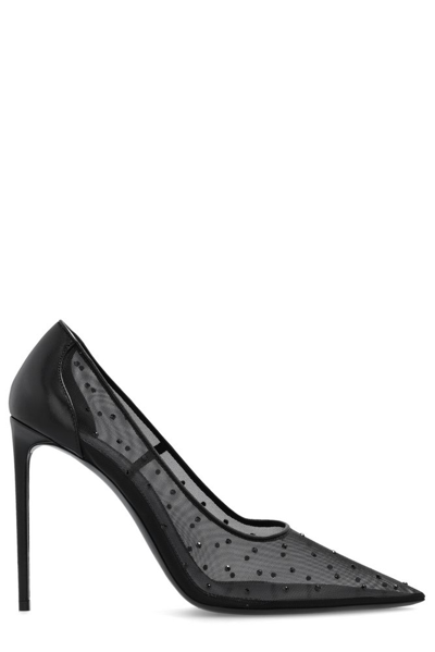 Saint Laurent Anja Leather-trimmed Crystal-embellished Mesh Pumps In Default Title