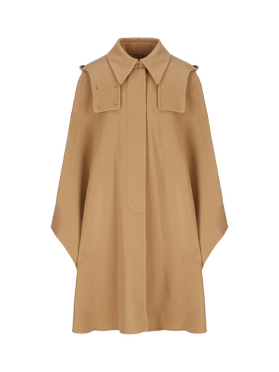 Chloé Hooded Wool And Cashmere-blend Poncho In Brown