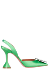 Amina Muaddi Begum 90mm 'glass' Slingback Pumps In Green