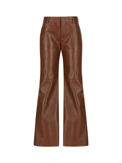 Chloé Leather Wide-leg Pants In Dark Chesnut