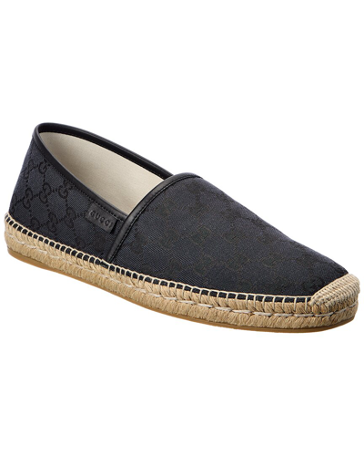 Gucci Gg Canvas & Leather Espadrille In Black