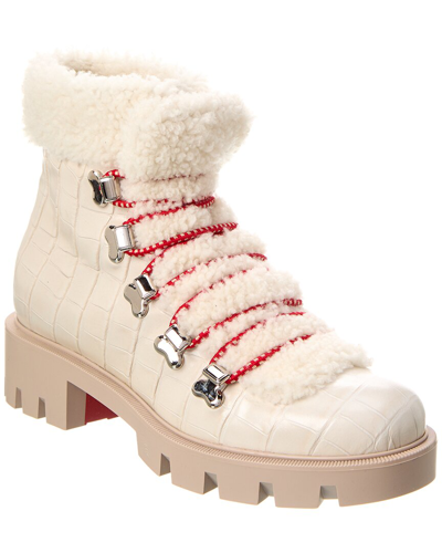 Christian Louboutin Edelvizir Croc-embossed Leather & Shearling Bootie In White