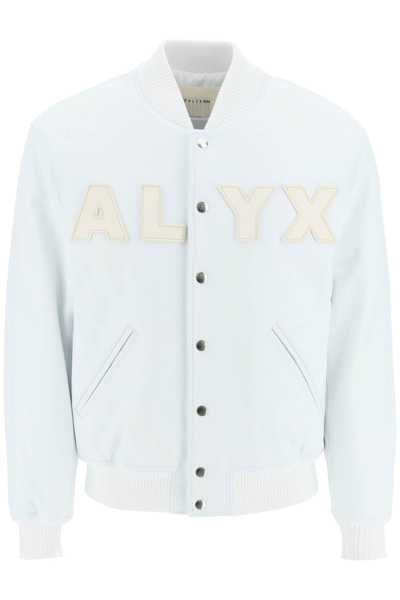 Alyx Logo Leather Varsity Jacket In White