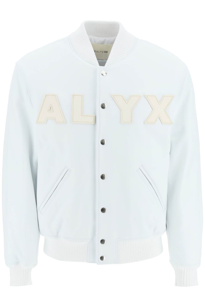 Alyx Logo-print Leather Bomber Jacket In White