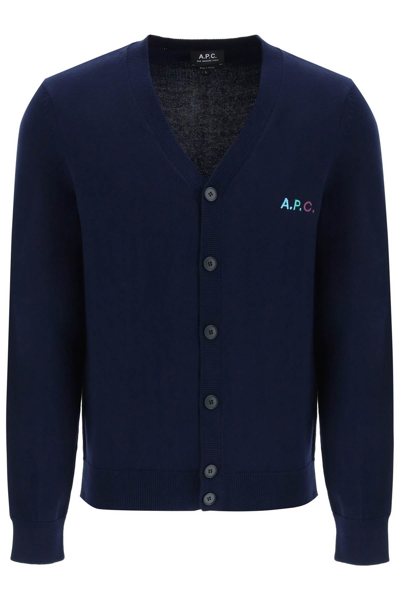 Apc A.p.c. 'joseph' Cardigan With Embroidered Logo Detail In Blue
