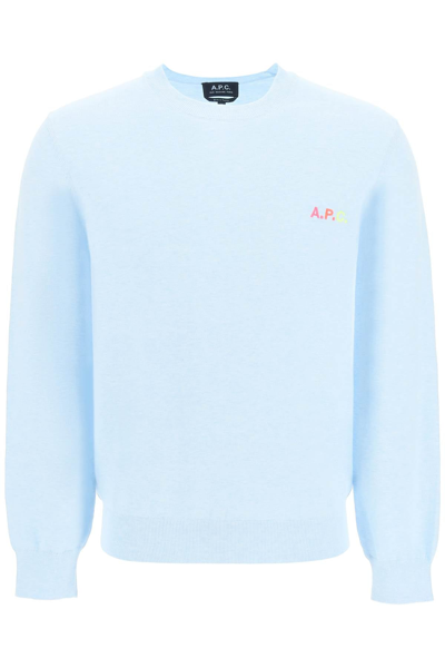 Apc A.p.c. 'martin' Pullover With Logo Embroidery Detail In Light Blue