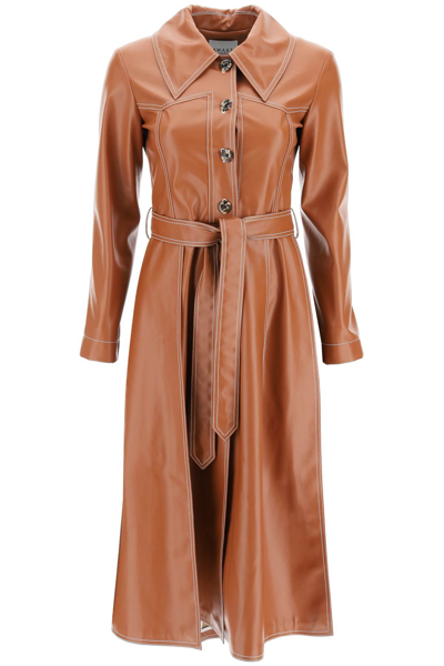 A.w.a.k.e. Belted Faux Leather Trench Coat In Brown