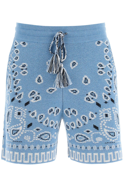 Alanui Bandana-jacquard Cotton-blend Shorts In Light Blue