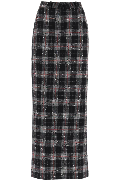 Alessandra Rich Checked Lurex Wool Maxi Skirt In Black