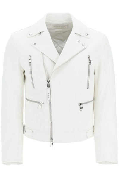 Alexander Mcqueen Leather Biker Jacket In White