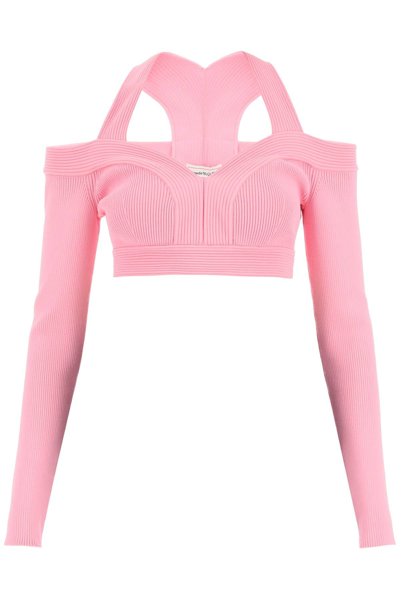 Alexander Mcqueen Cut-out Cropped Top In Pink