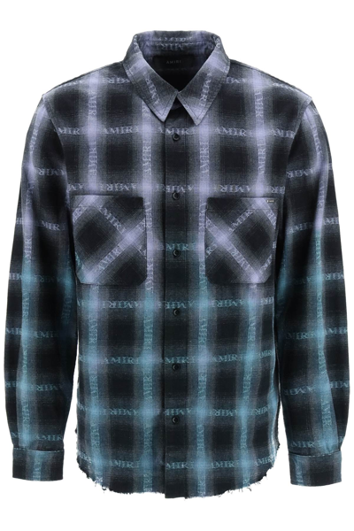 Amiri Lettering Check Flannel Shirt With Fringed Hem In Multicolor