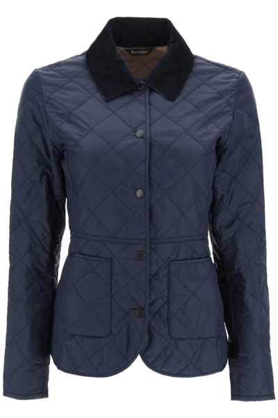 Barbour Womens Deveron Quilted Padded Shell Jacket Navy Pale Pink In Blue
