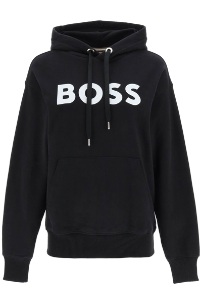 Hugo Boss Logo Hoodie In Soft-washed French Terry In Black
