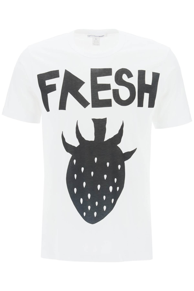 Comme Des Garçons Shirt X Brett Westfall Strawberry-print Cotton T-shirt In 1 White