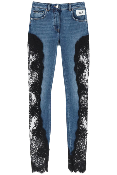 Dolce & Gabbana Slim Fit Jeans With Lace Inserts In Multi-colored