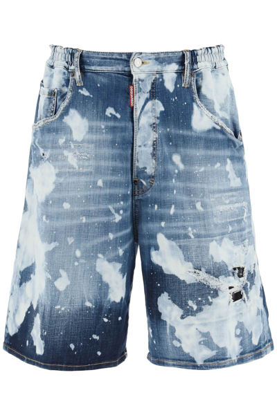 Dsquared2 Light Surfer Wash Denim Shorts In Blue