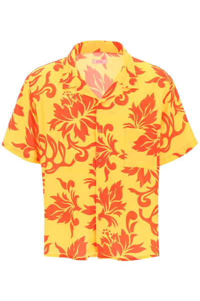 Erl Unisex Printed Short Sleeve Shirt Woven In Yellow