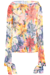 Etro Bold Floral-print Tie-cuffs Pleated Top In Multicolor