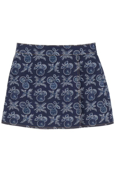 Etro Embroidered Canvas Mini Skirt In Blue