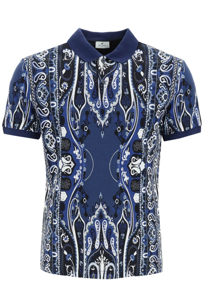 Etro Paisley Print Polo Shirt In Navy Blue