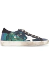 GOLDEN GOOSE Super Star distressed sequined canvas and suede sneakers
