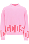 Gcds Cotton Sweater With Embroidered Logo In Pink,fuchsia