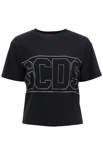 Gcds Studded-logo Crop T-shirt In Black