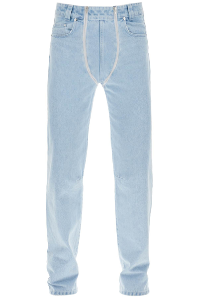 Gmbh Double Zip Straight Cotton Denim Jeans In Light Blue