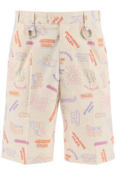 Jacquemus All-over Logo Lettering Shorts In Multi-colored