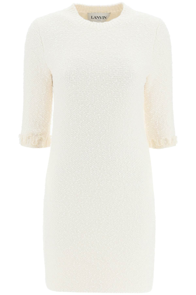 Lanvin Floral-embroidered Knitted Tweed Dress In White