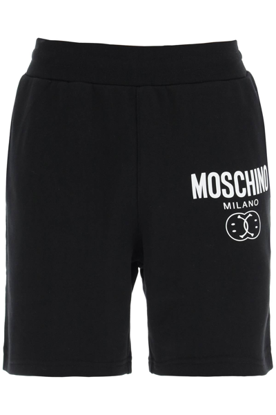 Moschino 'double Question Mark' Logo Sweatshorts In Black