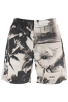 Msgm Bermuda Shorts With Abstract Print And Elastic Waistband In Grey
