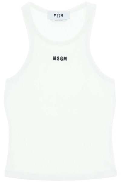 Msgm Logo刺绣坦克背心 In White