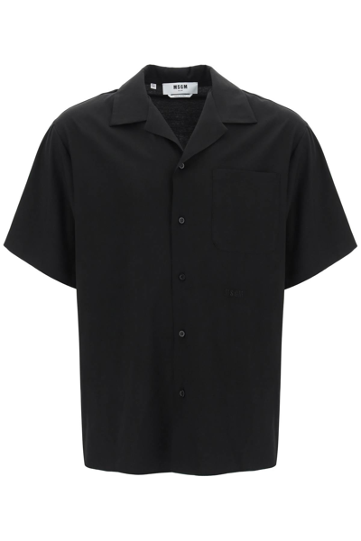 Msgm 粘胶纤维混纺短袖衬衫 In Black