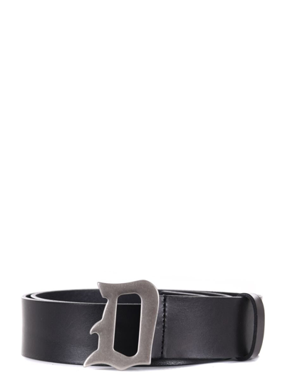 Dondup Logo-buckle Leather Belt In Black