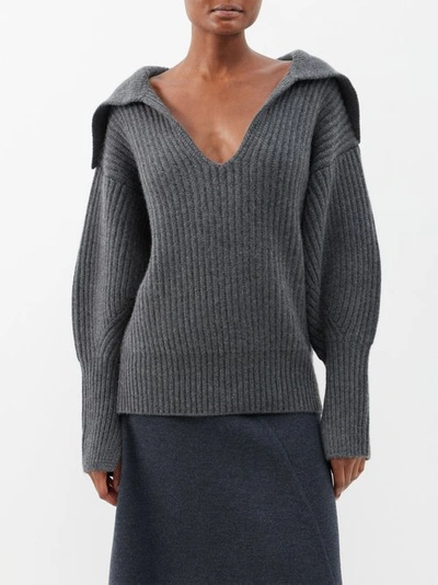 Ashlyn Liam Sailor-collar Ribbed Cashmere Sweater In Dark Grey