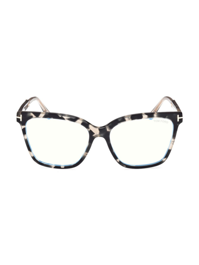 Tom Ford Women's 56mm Square Blue Block Glasses In Vintage Black Havana