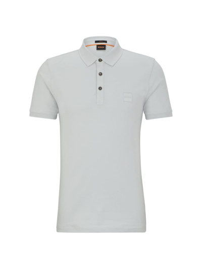 Hugo Boss Stretch-cotton Slim-fit Polo Shirt With Logo Patch In Light Grey