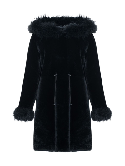 Gorski Women's Shearling Lamb Parka With Cashmere Goat Hood Trim & Cuffs In Black