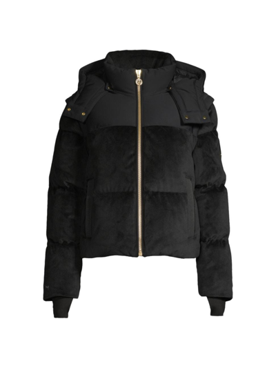 Moose Knuckles Comptoir Velour Puffer Jacket With Removable Sleeves In Black