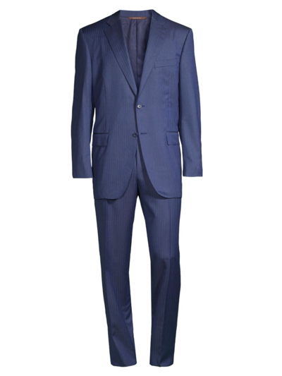 Canali Single-breasted Striped Wool Suit In Blue