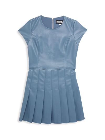 Katiej Nyc Girl's Eddie Faux Leather Dress In Dusty Blue