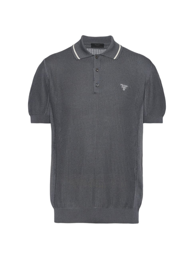 Prada Silk And Cotton Polo Shirt In Grey