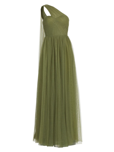 Vera Wang Bride Women's Verris Tulle One-shoulder A-line Dress In Olive Green