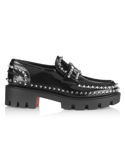 Christian Louboutin Womens Black Spikes Studded Leather Loafers