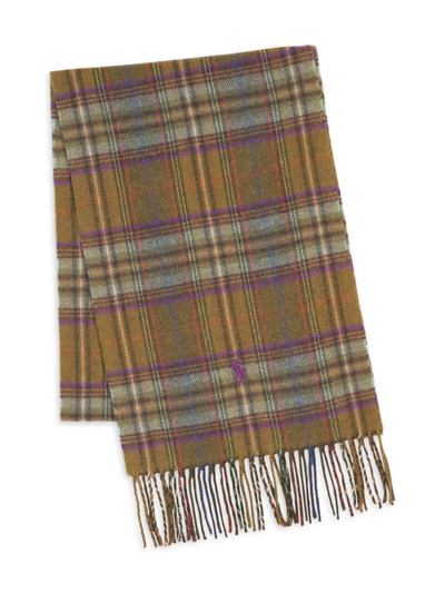 Ralph Lauren Men's Plaid Wool Scarf In Light Olive Plaid