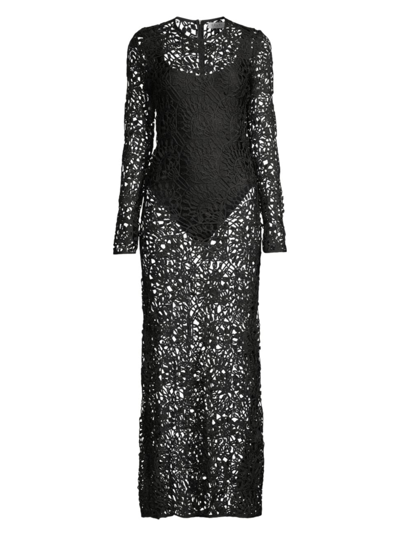 Delfi Women's Camila Geometric Lace Maxi Dress In Black