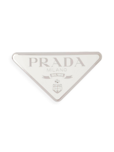 Prada 三角形logo发夹 In White